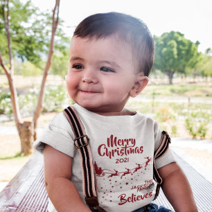 Christmas Santa's sleigh reindeers holiday family Baby T-Shirt