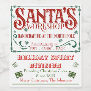 Christmas Santa's Workshop Add Name Cookie Label
