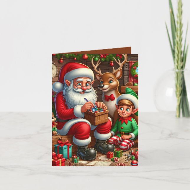 Christmas Santa's workshop North pole customisable Holiday Card (Front)