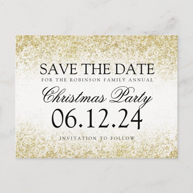 Christmas Save The Date Gold Glitter Dust White Announcement Postcard (Front)