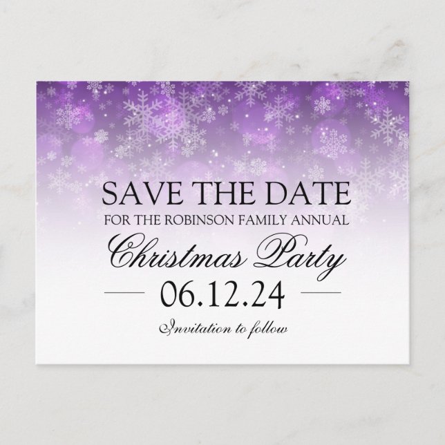 Christmas Save The Date Holiday Sparkle Purple Announcement Postcard (Front)
