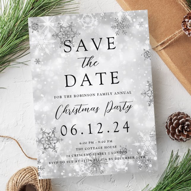 Christmas Save The Date Silver Winter Wonder  Announcement Postcard (Christmas Save The Date Silver Winter Wonder Announcement Postcard)