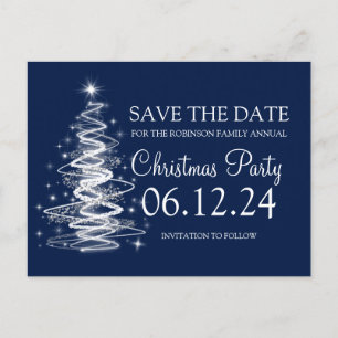 Christmas Save The Date Sparkling Tree Navy Blue Announcement Postcard