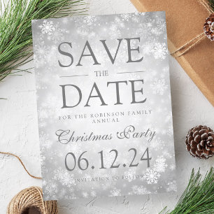 Christmas Save The Date Winter Silver  Announcement Postcard