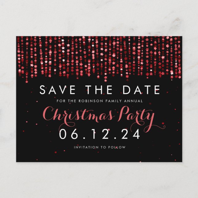 Christmas Save The Date Winter Star Confetti Red Announcement Postcard (Front)
