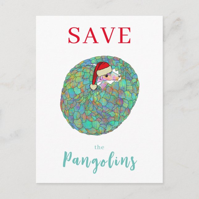 Christmas Save the Pangolin Cute Animal  Holiday Postcard (Front)