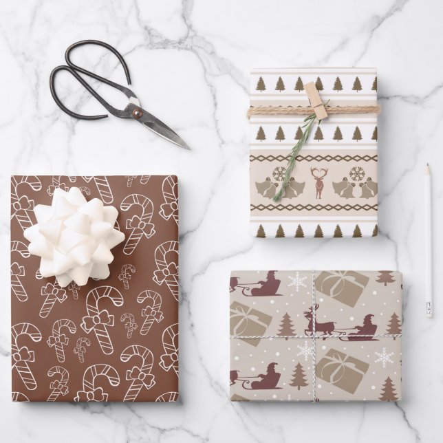Christmas Scandi Brown Pattern  Wrapping Paper Sheet (Front)