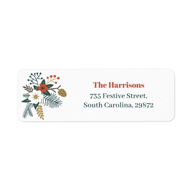 Christmas Scandi Floral White Return Address Label (Front)