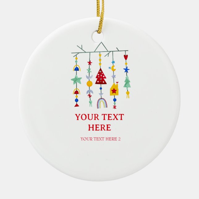 Christmas Scandi Minimalist Simple Holiday  Ceramic Ornament (Front)