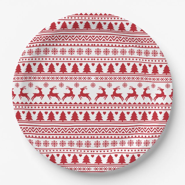 Christmas scandinavian classic pattern paper plate (Front)