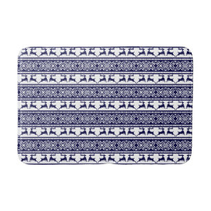 Christmas, Scandinavian Folk Blue and White Bath Mat
