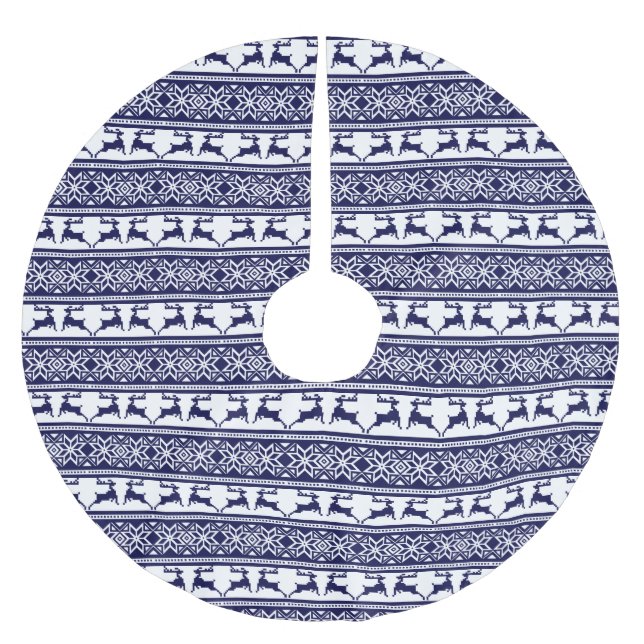 Christmas, Scandinavian Folk Blue and White Brushed Polyester Tree Skirt (Front)
