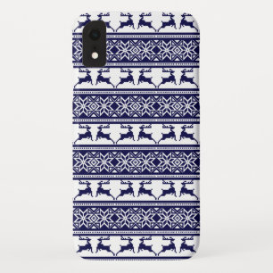 Christmas, Scandinavian Folk Blue and White iPhone XR Case