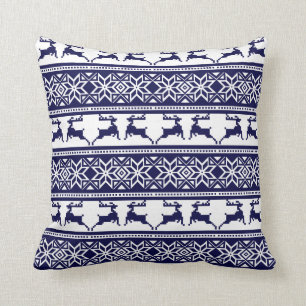 Christmas, Scandinavian Folk Blue and White Cushion