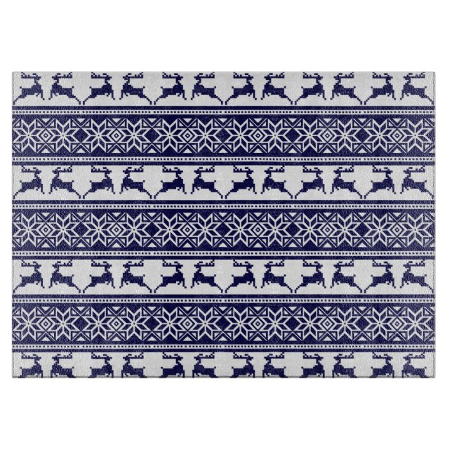 Christmas, Scandinavian Folk Blue and White Cutting Board (Front)