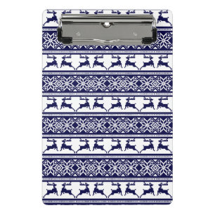 Christmas, Scandinavian Folk Blue and White Mini Clipboard