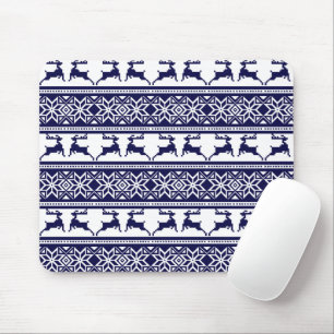 Christmas, Scandinavian Folk Blue and White Mouse Pad
