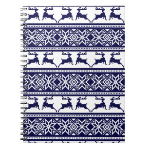 Christmas, Scandinavian Folk Blue and White Notebook