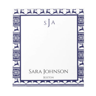 Christmas, Scandinavian Folk Blue and White Notepad