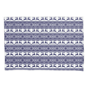 Christmas, Scandinavian Folk Blue and White Pillowcase