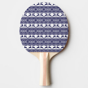 Christmas, Scandinavian Folk Blue and White Ping Pong Paddle
