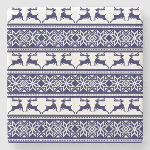Christmas, Scandinavian Folk Blue and White Stone Coaster
