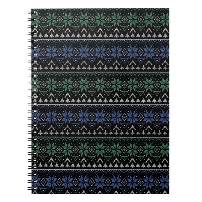 Christmas , Scandinavian, knitted pattern,  black Notebook (Front)