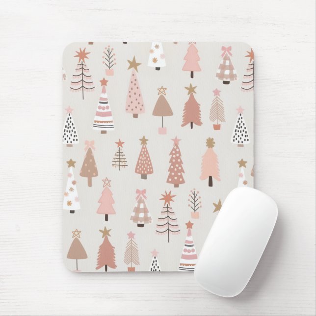 Christmas Scandinavian Pink Sapins Mouse Pad (With Mouse)