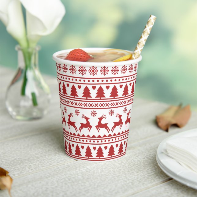 Christmas scandinavian red classic pattern paper cups (Insitu)
