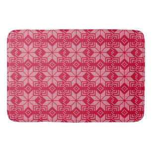 Christmas, Scandinavian, red, white, snowflakes Bath Mat