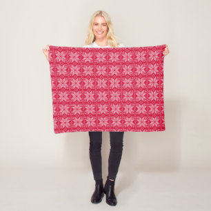 Christmas, Scandinavian, red, white, snowflakes, Fleece Blanket