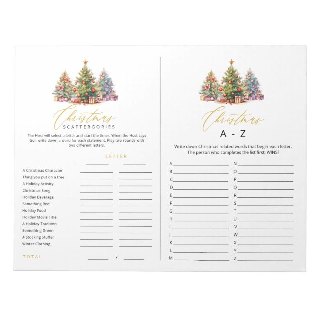 Christmas Scattergories A to Z Tear Away Games Notepad (Front)