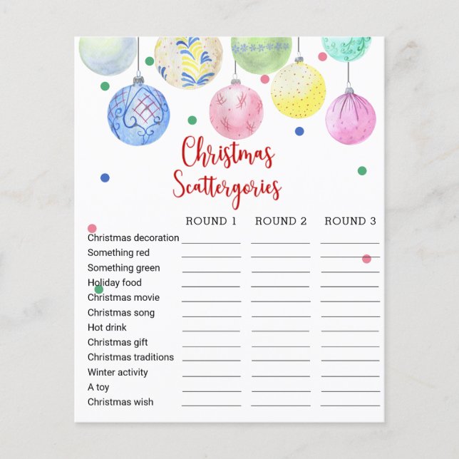 Christmas Scattergories Game Card Flyer (Front)