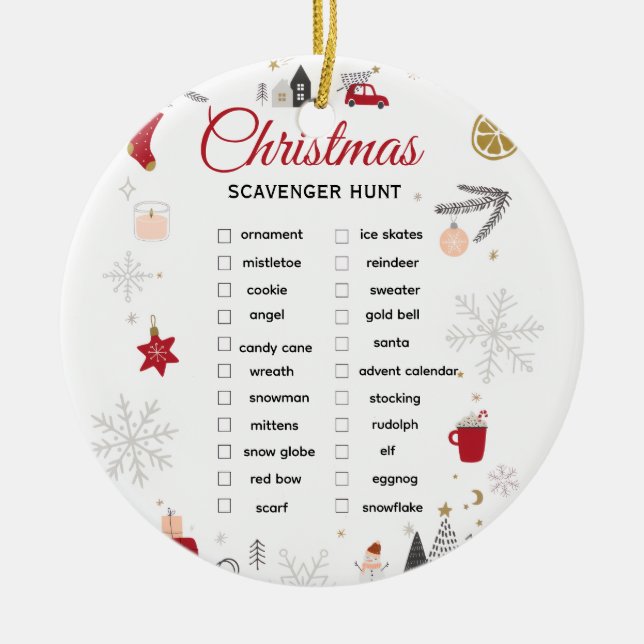 Christmas Scavenger Hunt Checklist Art Ceramic Ornament (Front)