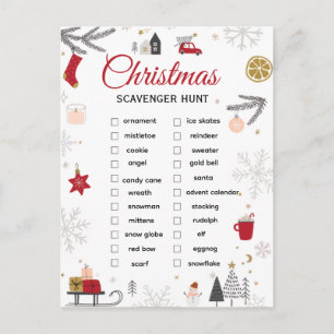 Christmas Scavenger Hunt Checklist Art Postcard