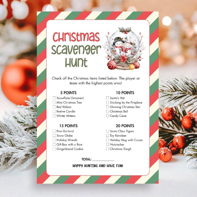 Christmas Scavenger Hunt Game Holiday Card (Christmas Scavenger Hunt Christmas Game Card)