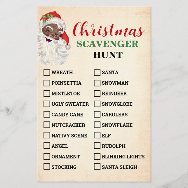 Christmas Scavenger Hunt Santa Game Card (Front)