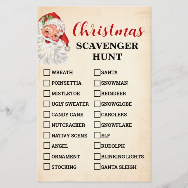 Christmas Scavenger Hunt Santa Game Card (Front)