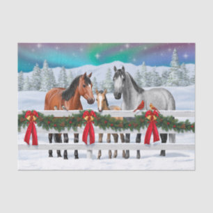 Christmas Scene Bay Buckskin Dapple Grey Horses Tissue Paper