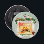 Christmas Scene Business Gift Snow Globe Effect Bottle Opener<br><div class="desc">From Charm Design Studio -- With the feel of a snow globe -- a charming Christmas Fireplace Scene -- stockings hung by the fireplace; colourful string of lights; candles burning; wreath over the fireplace -- Merry Christmas -- Personalise with your company name -- and the year. A functional and fun...</div>