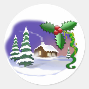 Christmas Scene Classic Round Sticker
