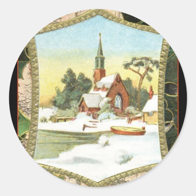 Christmas Scene Classic Round Sticker (Front)