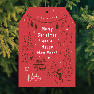 Christmas Scene Doodle Brown & Red Christmas Card