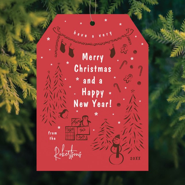 Christmas Scene Doodle Brown & Red Christmas Card (Creator Uploaded)