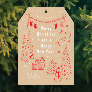 Christmas Scene Doodle Red & Beige Christmas Card