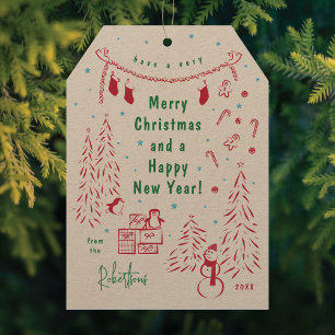 Christmas Scene Doodle Red & Green Christmas Card