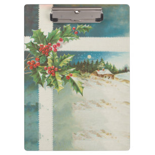 Christmas Scene Holly Snow Winter Clipboard
