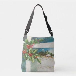 Christmas Scene Holly Snow Winter Crossbody Bag