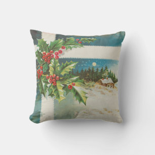 Christmas Scene Holly Snow Winter Cushion
