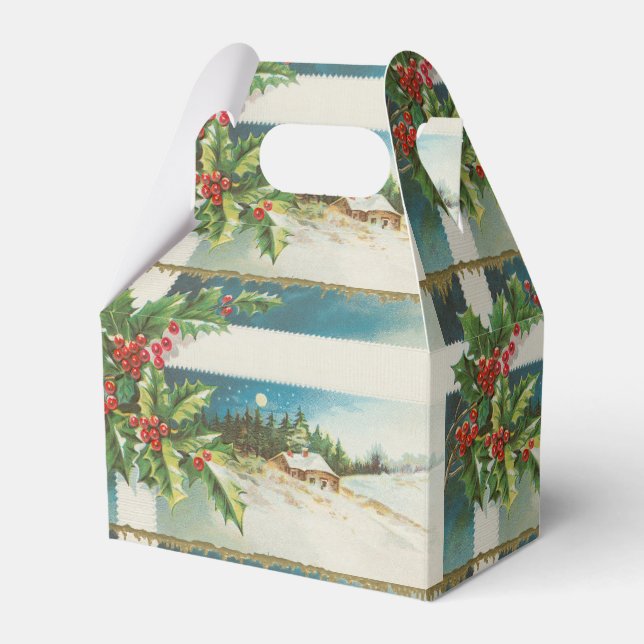 Christmas Scene Holly Snow Winter Favour Box (Front Side)